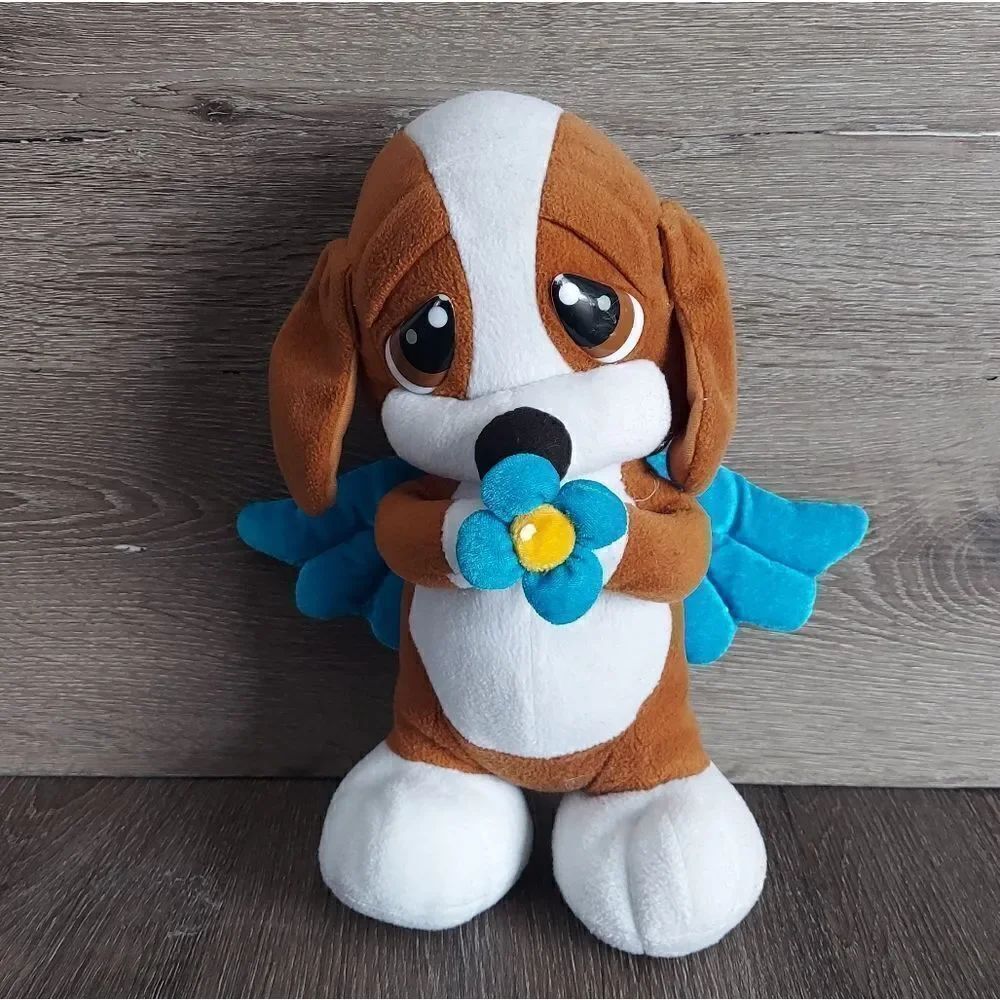 12" VINTAGE NANCO SAD SAM ANGEL W/ WINGS HOLDING FLOWER STUFFED ANIMAL PLUSH TOY